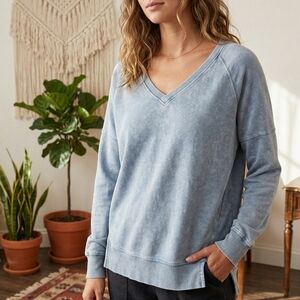 Jane & Delancey Blue Oversized V-Neck Sweatshirt Relaxed Fit Pullover Size Small